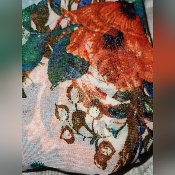 New Directions Curvy Top Blouse Plus 1X Orange Blue Sleeveless Sheer Overlay - Picture 8 of 9